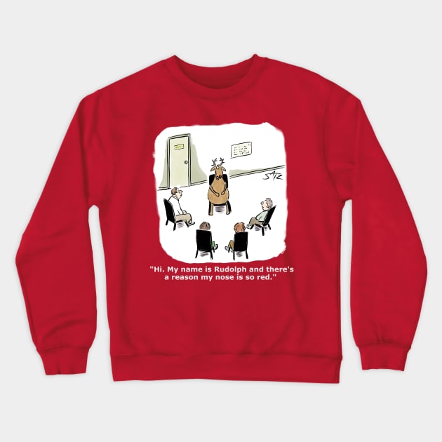 Funny Rudolph the Red Nosed Reindeer cartoon Crewneck Sweatshirt by CrowdenSatzCartoons